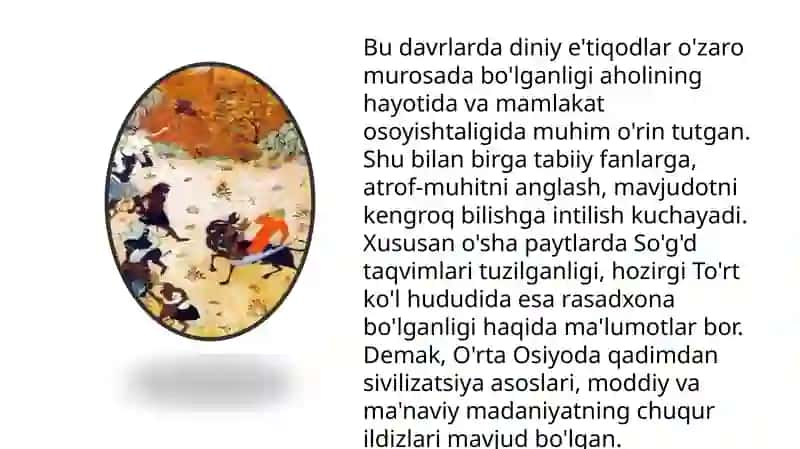 IX-XII ASRLARDA MARKAZIY OSIYO XALQLARINING UYG’ONISH DAVRI:IJTIMOIY –IQTISODIY VA MADANIY TARAQQIYOT 4