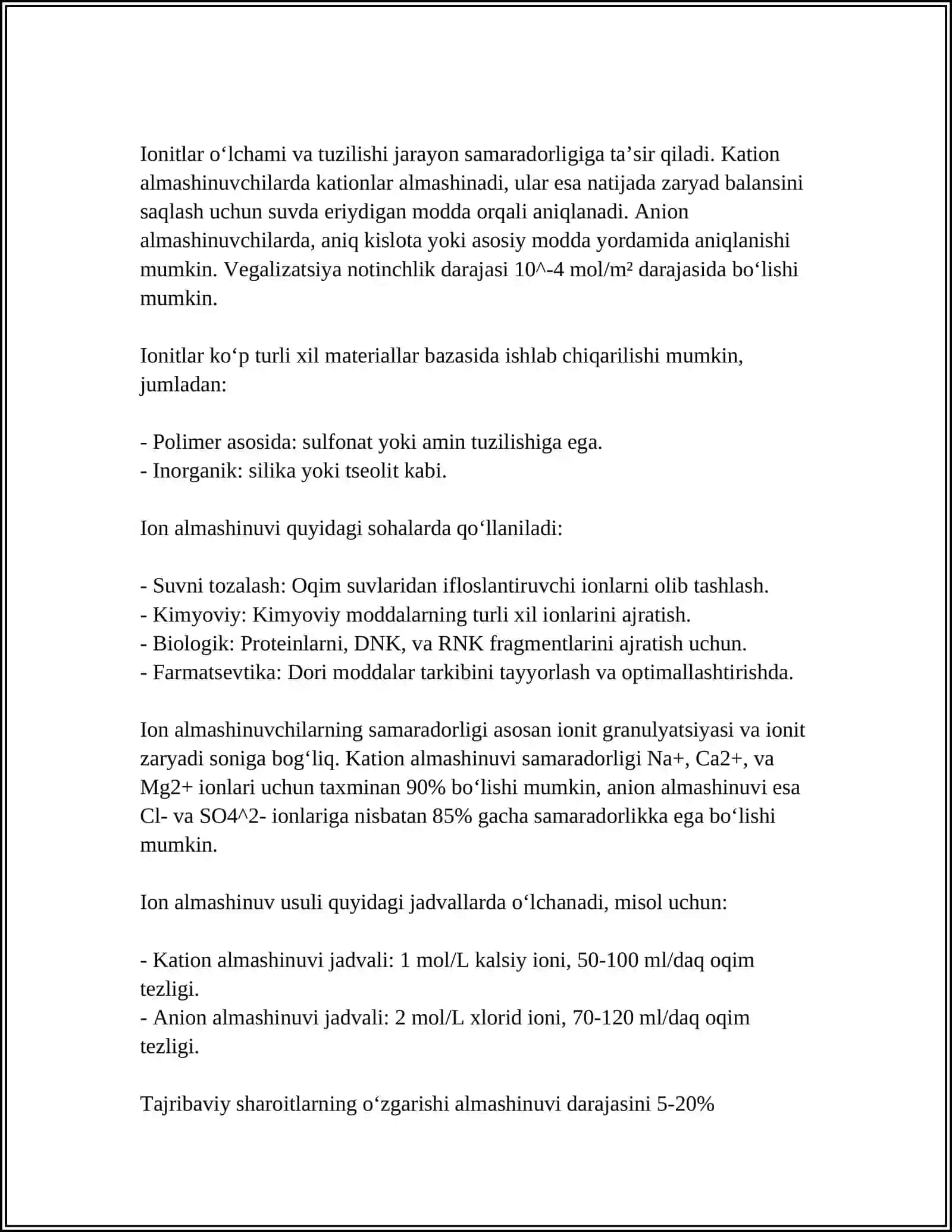 ION ALMASHINUV USULIDA TO'QIMACHILIK KORXONALARINING OQAVA SUVLARINI TOZALASH 4