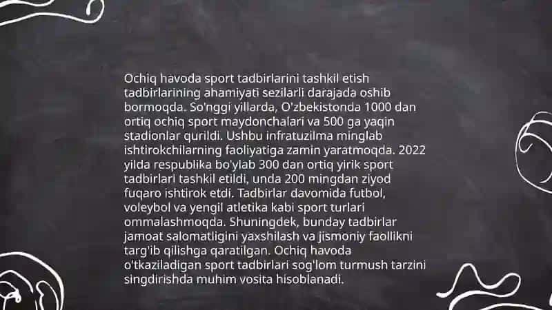 Darsdan tashqari sog'lomlashtirish jismoniy tarbiya va sport tadbirlarini rivojlantirish 4