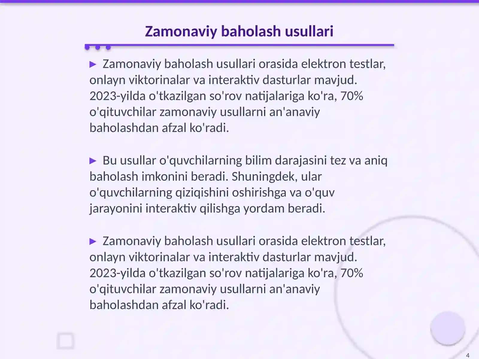 O‘quvchilar bilimini nazorat qilishda qo'llaniladigan texnalogiyalar 4