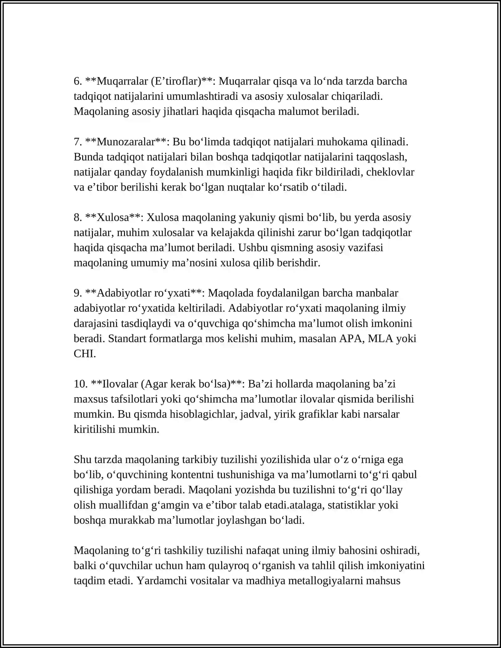MAQOLALARNING STRUKTURAVIY ELEMENTLARI VA ULARNI YOZISH XUSUSIYATLARINI OʻRGANISH 4
