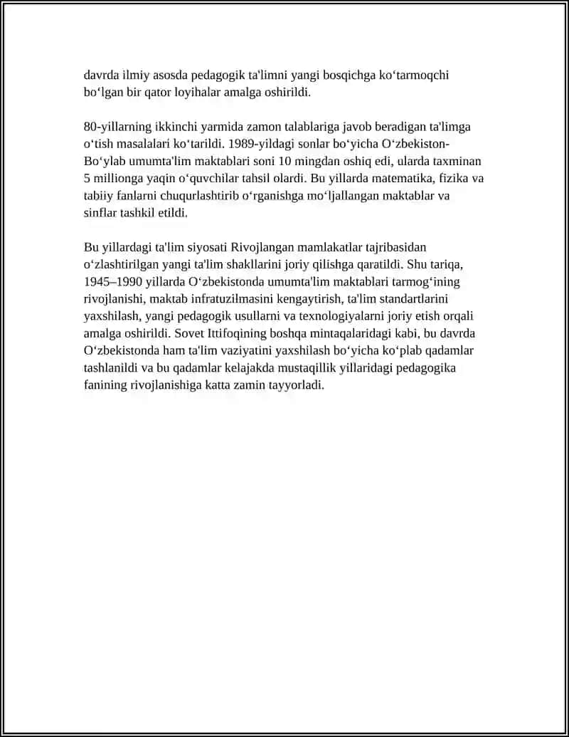 MUSTAQILLIKGACHA (1945-1990) BO‘LGAN YILLARDA O‘ZBEKISTONDA MAKTAB VA PEDAGOGIKA FANINING TARAQQIYOTI 4