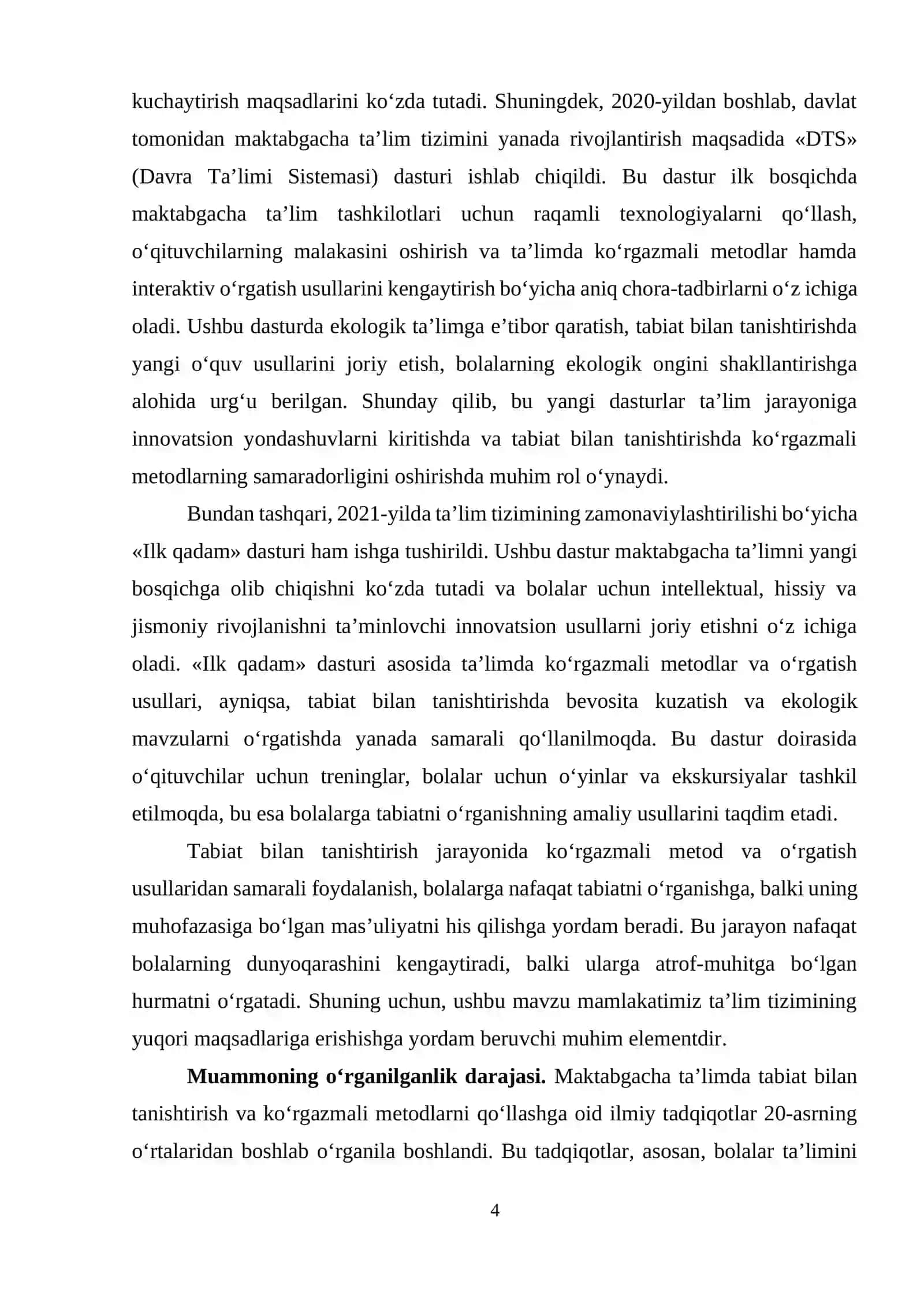 Maktabgacha ta’lim tashkilotlarida tabiat bilan tanishtirish orqali ko‘rgazmali metod va o‘rgatish usullaridan foydalanish 4