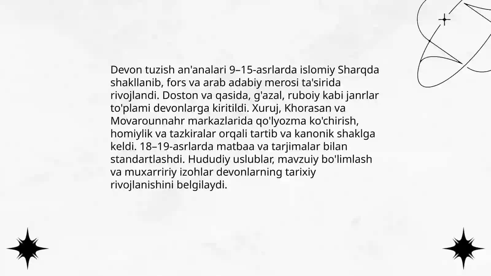 Sharq mumtoz adabiyotida devon tuzush an'anasi va uning ko'rinishlari 4