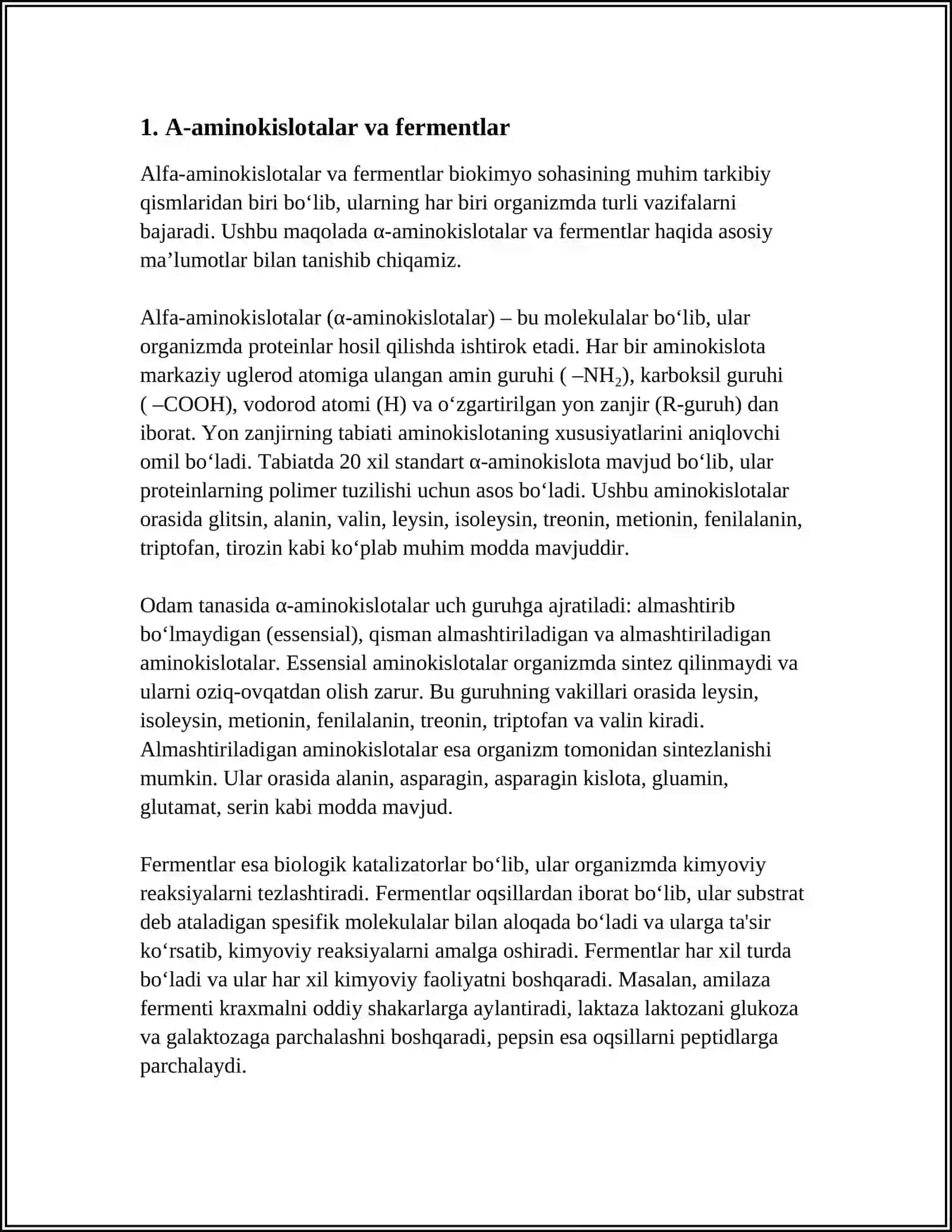 Α-AMINOKISLOTALAR – KOFERMENTLAR, GORMONLAR VA VITAMINLARNING TARKIBIY QISMI SIFATIDA 4