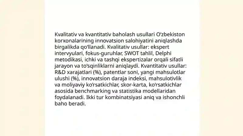 Innovatsion salohiyatni baholash usullari 4