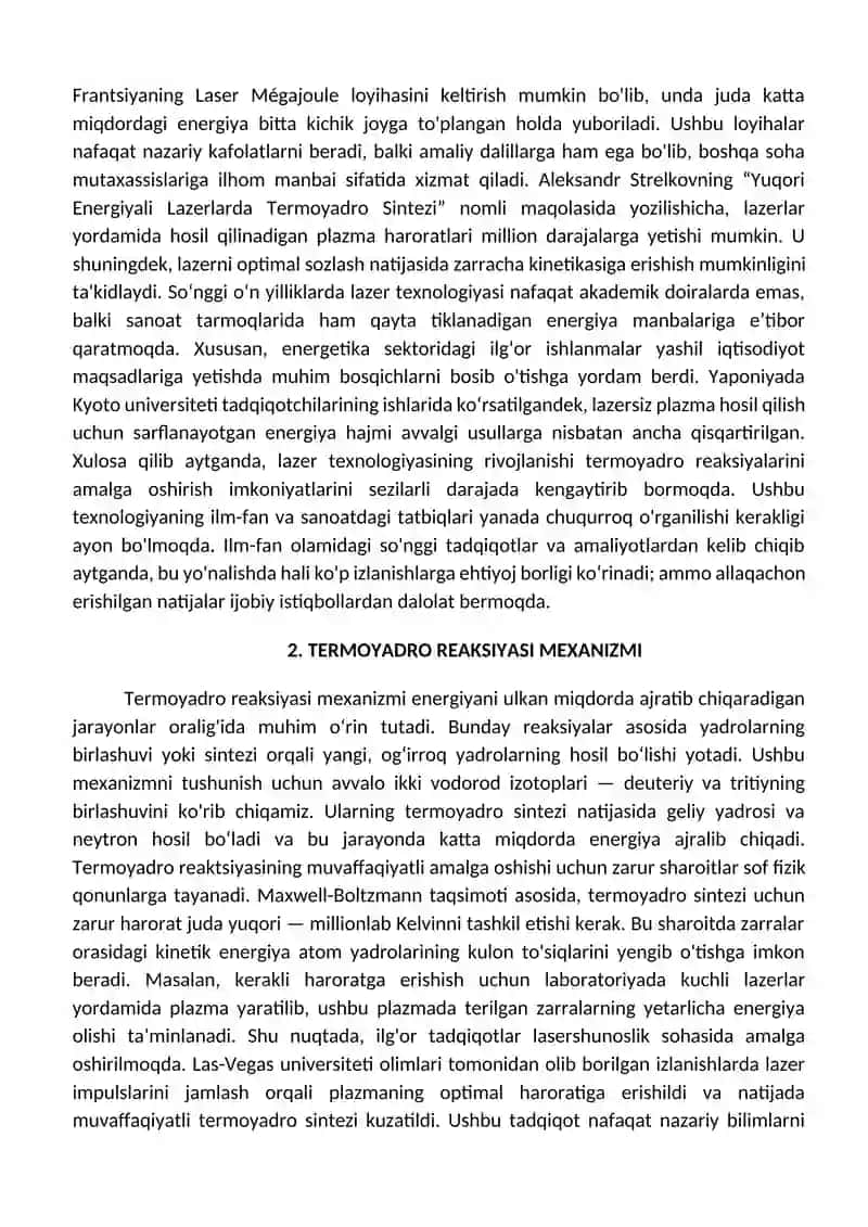 Lazer yordamida termoyadro reaksiyasini amalga oshirish 4