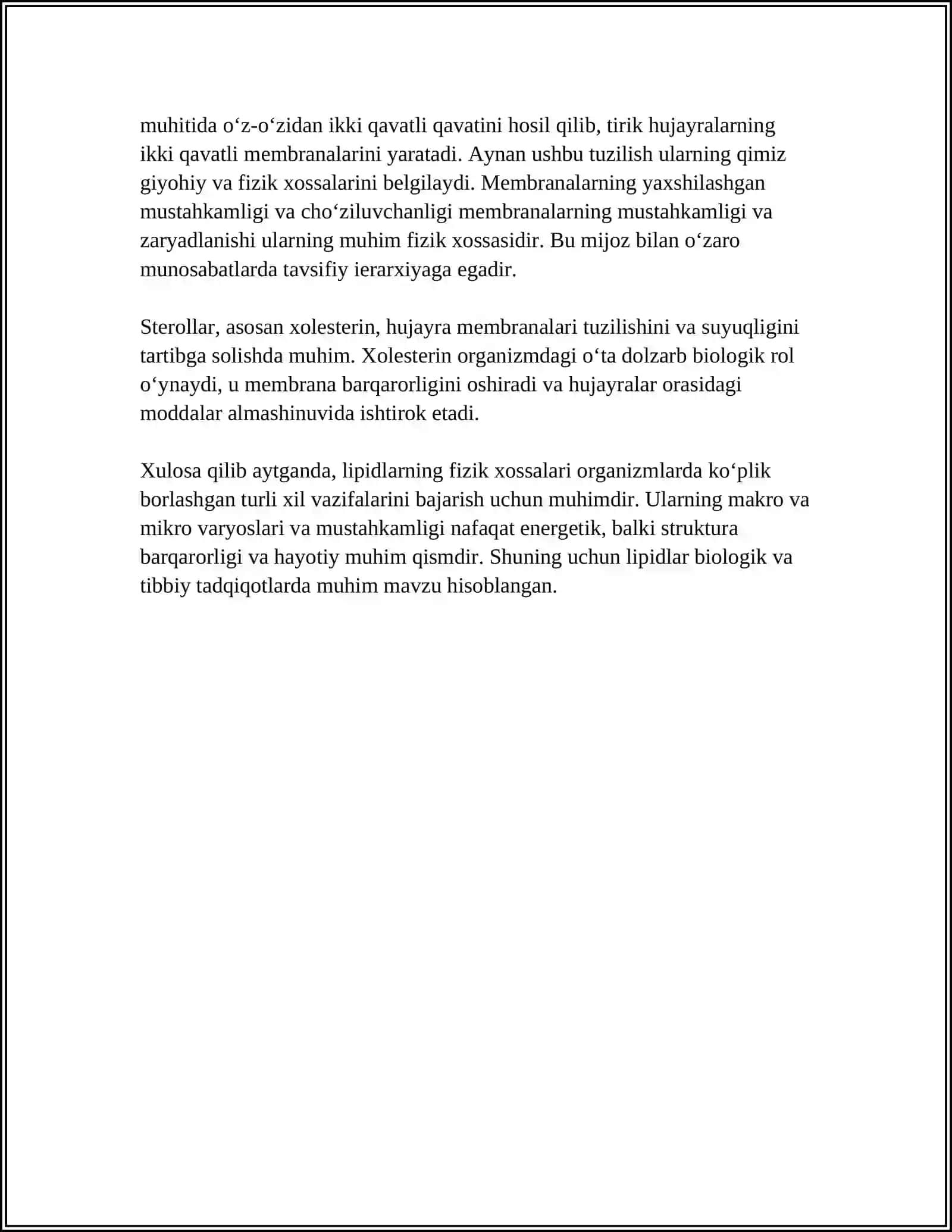 LIPIDLAR. LIPIDLARNING FIZIK, KIMYOVIY VA BIOLOGIK XUSUSIYATLARI 4