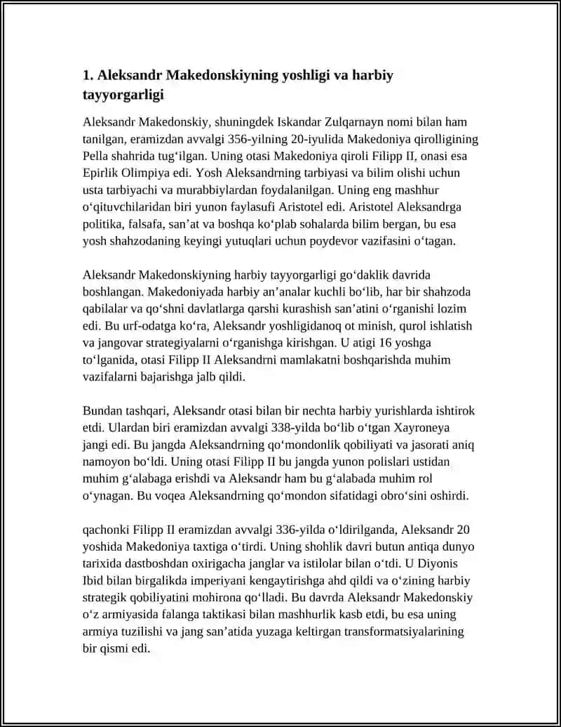 ALEKSANDR MAKEDONSKIY YURISHLARI TARIXI REFERAT 4