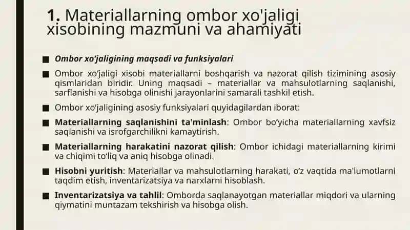 MAteriallarning Ombor Xo'jaligi Xisobi 4