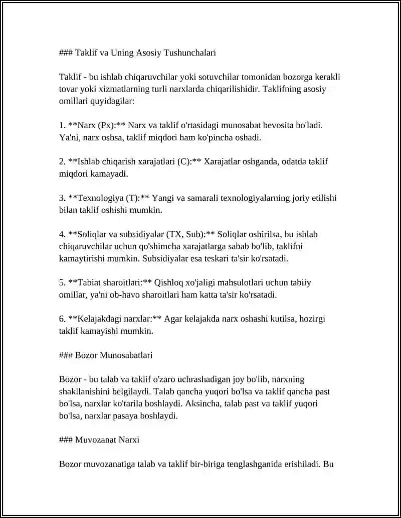 TALAB VA TAKLIFNING MOS KELISHI, BOZOR MUNOSABATI 4