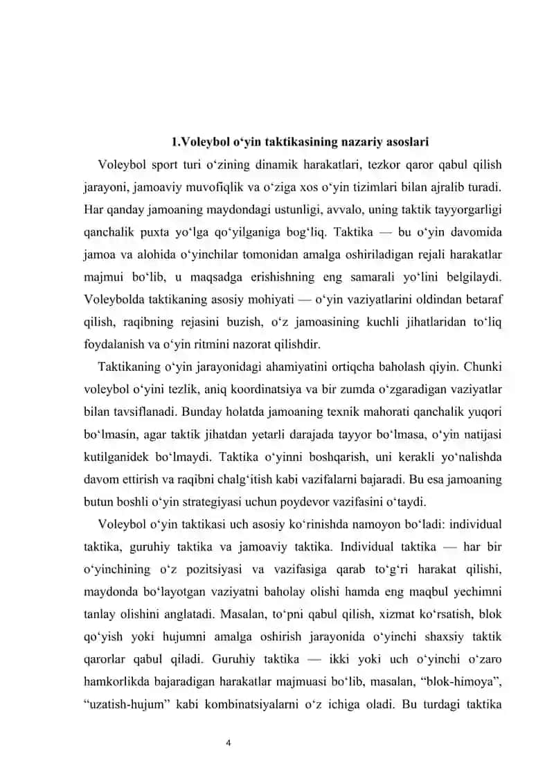 : Voleybol o‘yin taktikasi 4