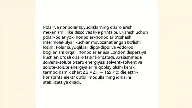 Suyuqliklarni suyuqliklarda erishi 4