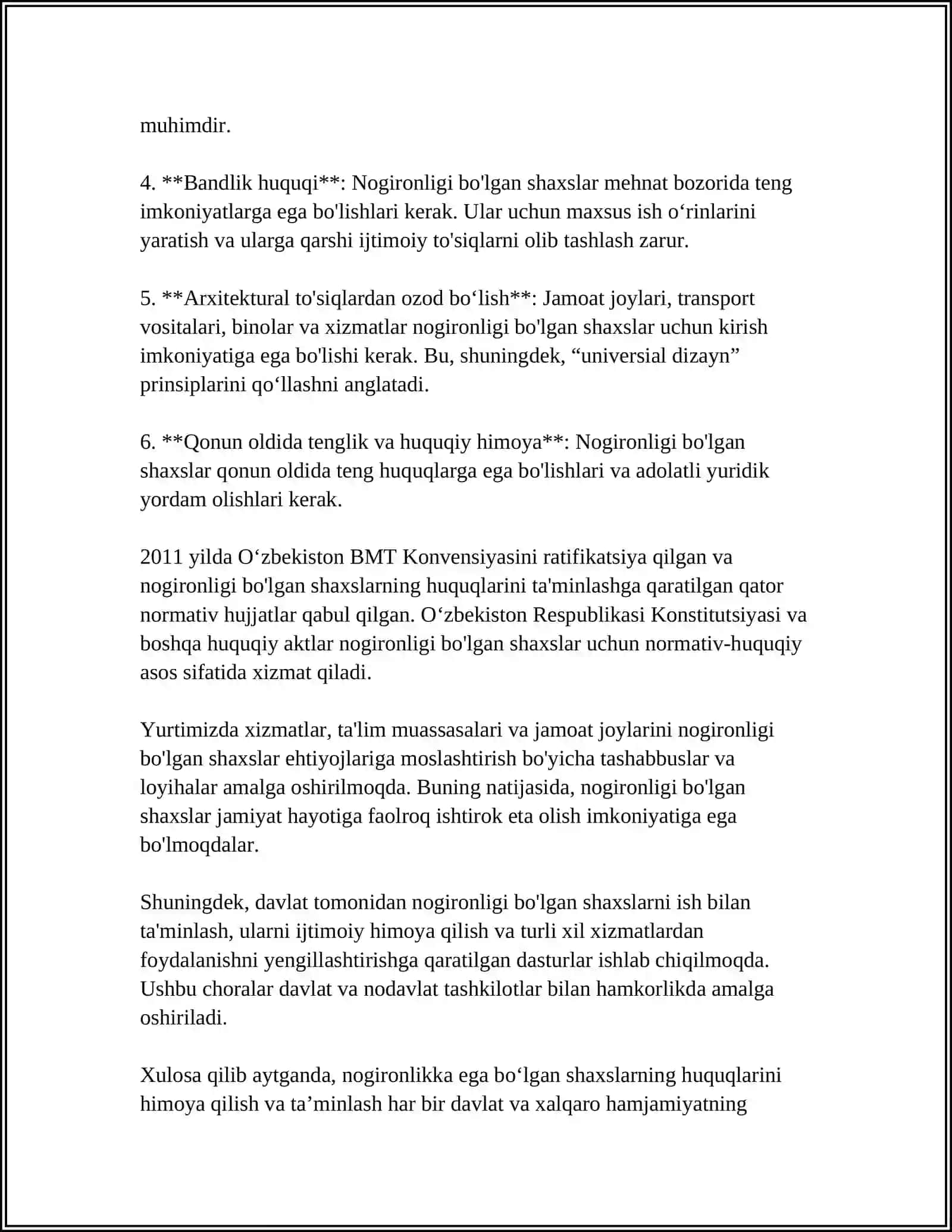 MUSTAQIL ISH Mavzu: NOGIRONLIKKA EGA BOʻLGAN SHAXSLAR 4