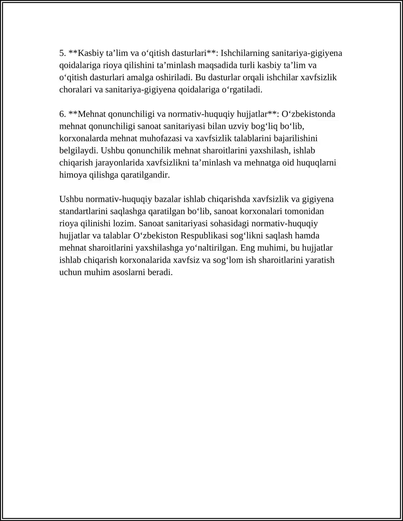 O’ZBEKISTON RESPUBLIKASINING ME'YORIY HUJJATLARIDA SANOAT SANITARIYASI 4