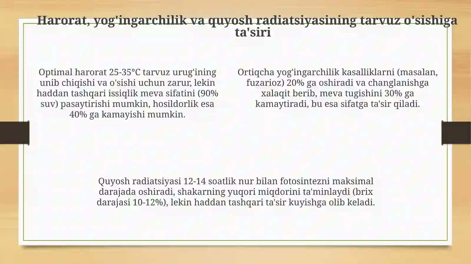 Ochiq dalada qovun yetishtirishda iqlimning ta’siri 4