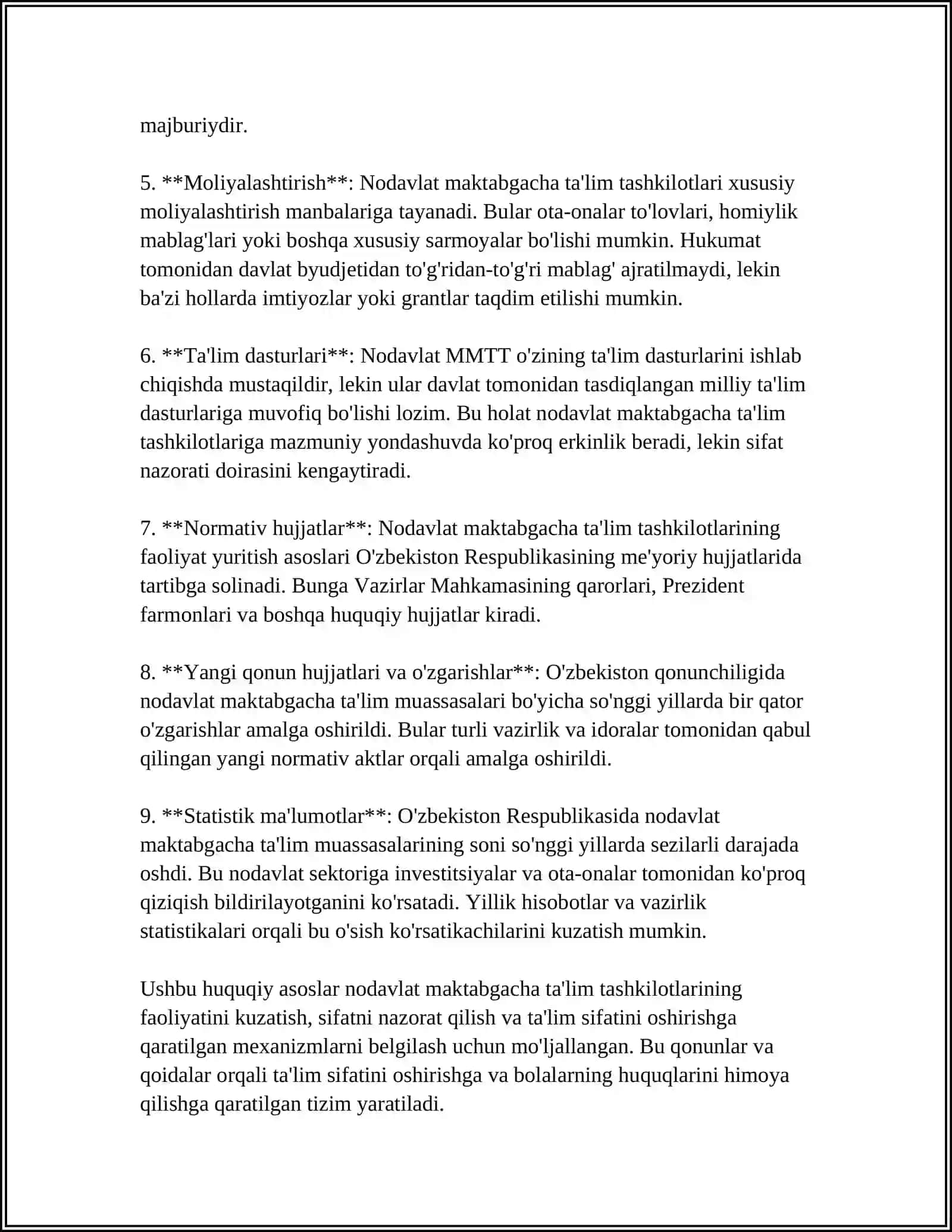 NODAVLAT MAKTABGACHA TA'LIM TASHKILOTLARINI TASHKIL QILISH 4