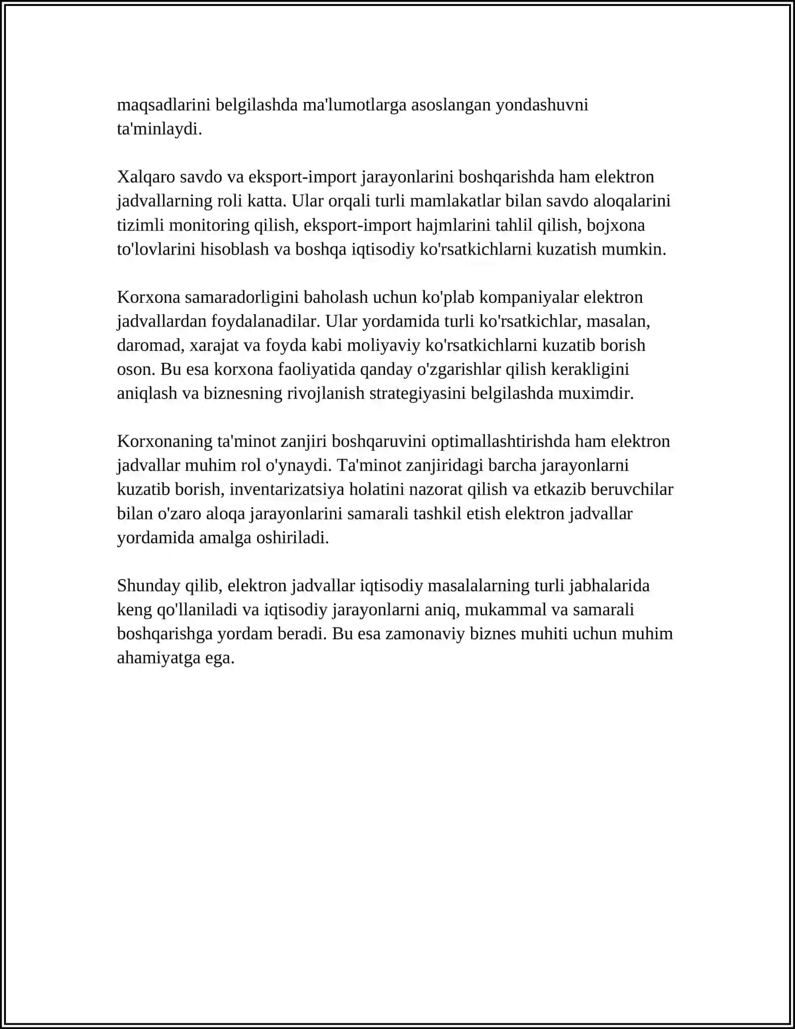 Elektron jadvallarning iqtisodiy masalalardagi roli 4