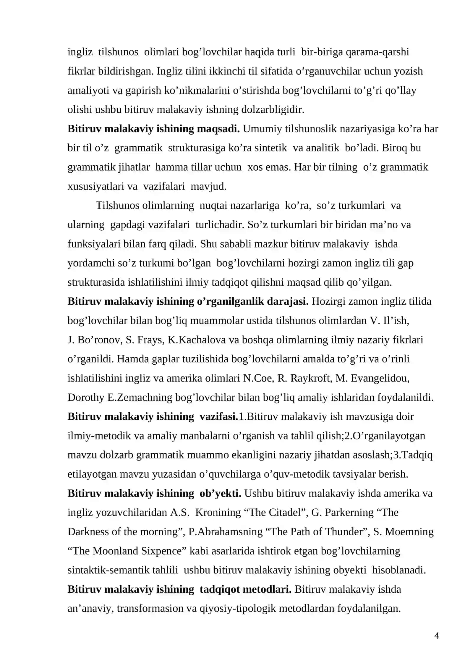 Hozirgi zamon ingliz tilida gap strukturasida bog’lovchilarning (Conjunctions) ishlatilishi 4