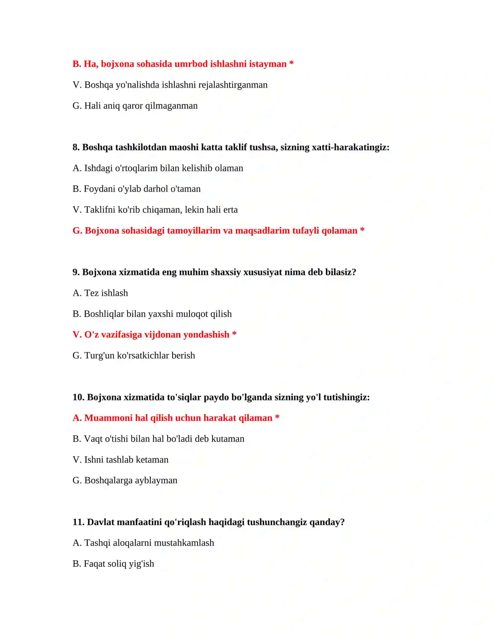 PSIXOTEST SAVOLLARI - TO'LIQ SAVOL VA JAVOBLAR TO'PLAMI 4