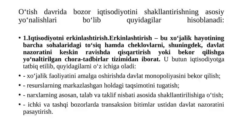 Bozor Iqtisodiyotiga O‘tish Davri va uning O‘zbekistondagi Xususiyatlari 4