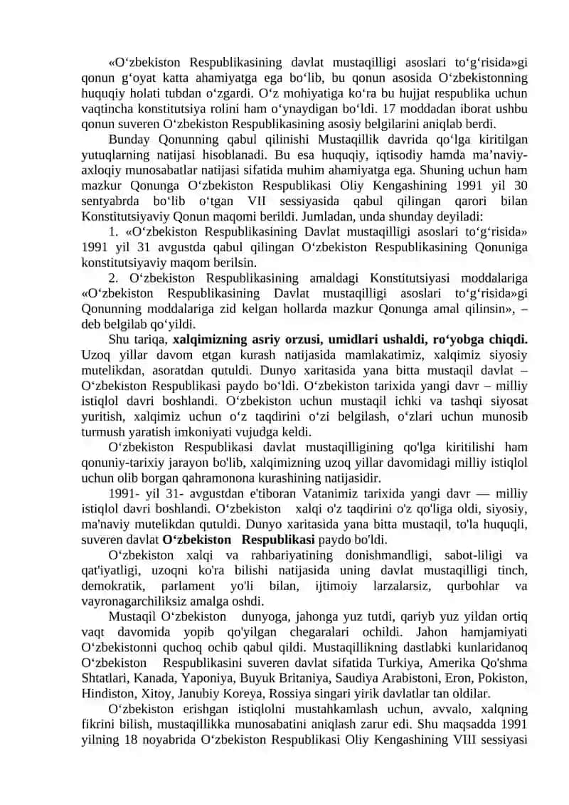 O‘zbekiston Respublikasi mustaqilligining e’lon qilinishi va uning tarixiy ahamiyati 4