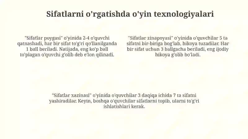 Sifat turkumini o'rgatishda ijodiy usullar 4