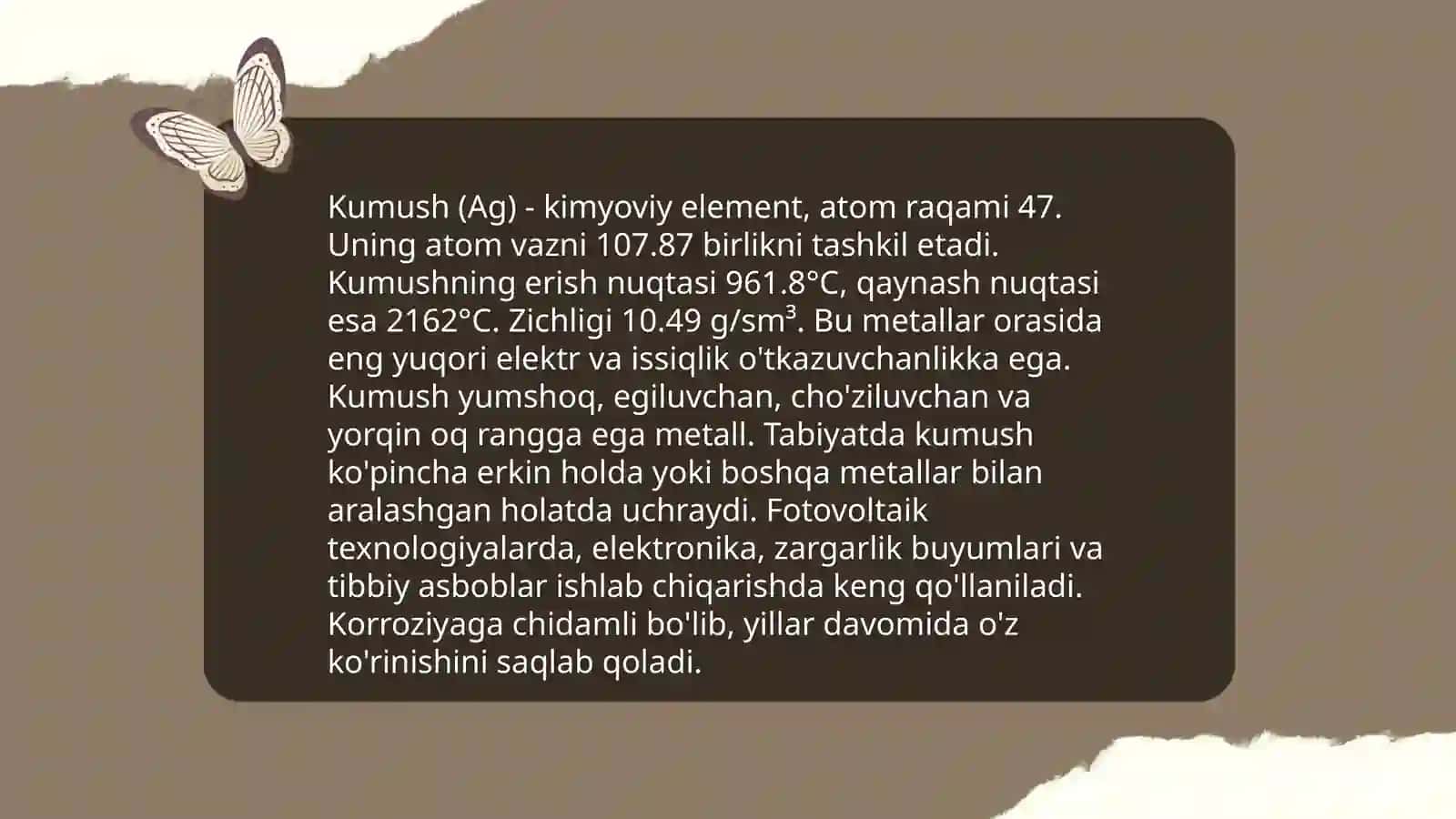 Kumush va oltinning fizik-kimyoviy xossalari va Ishlatilishi 4