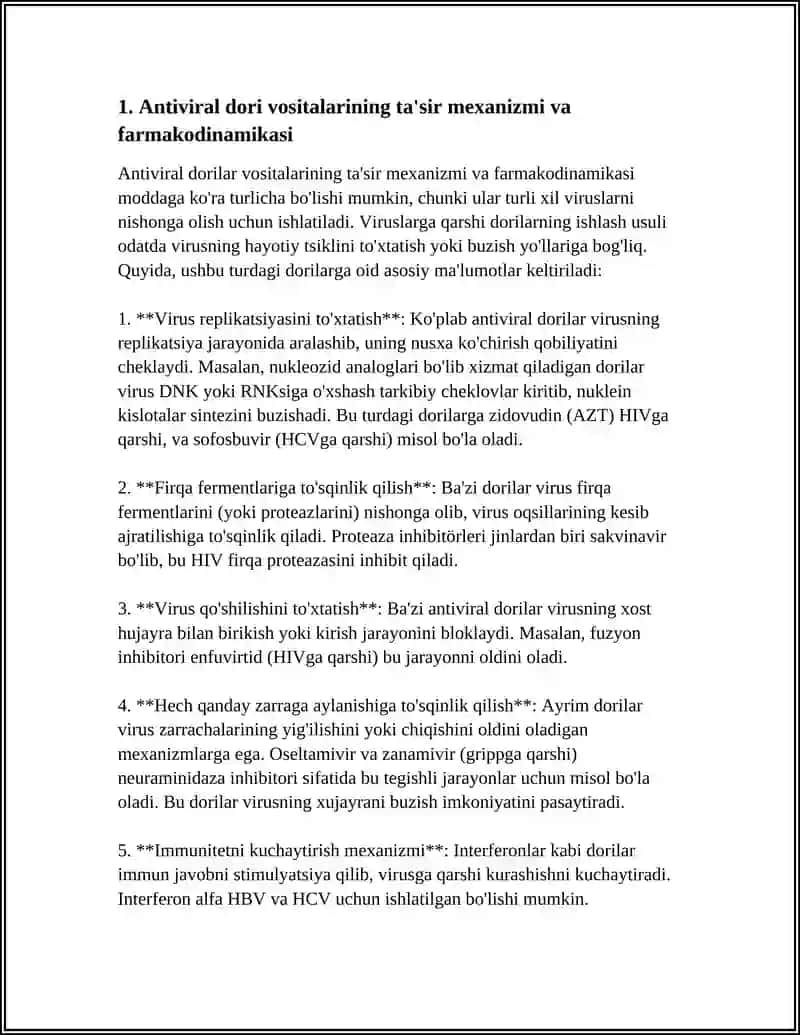 VIRUSLARGA QARSHI DORI VOSITALARINING KLINIK FARMAKALOGIYASI 4