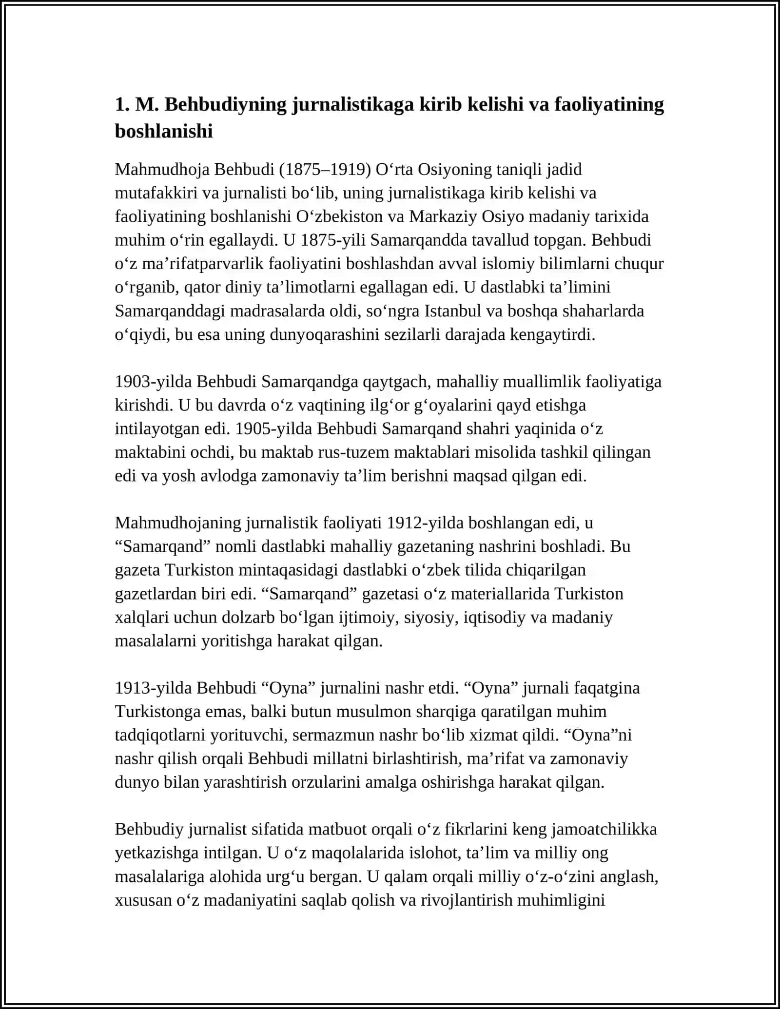 M. BEHBUDIYNING JURNALISTIK FAOLIYATI 4