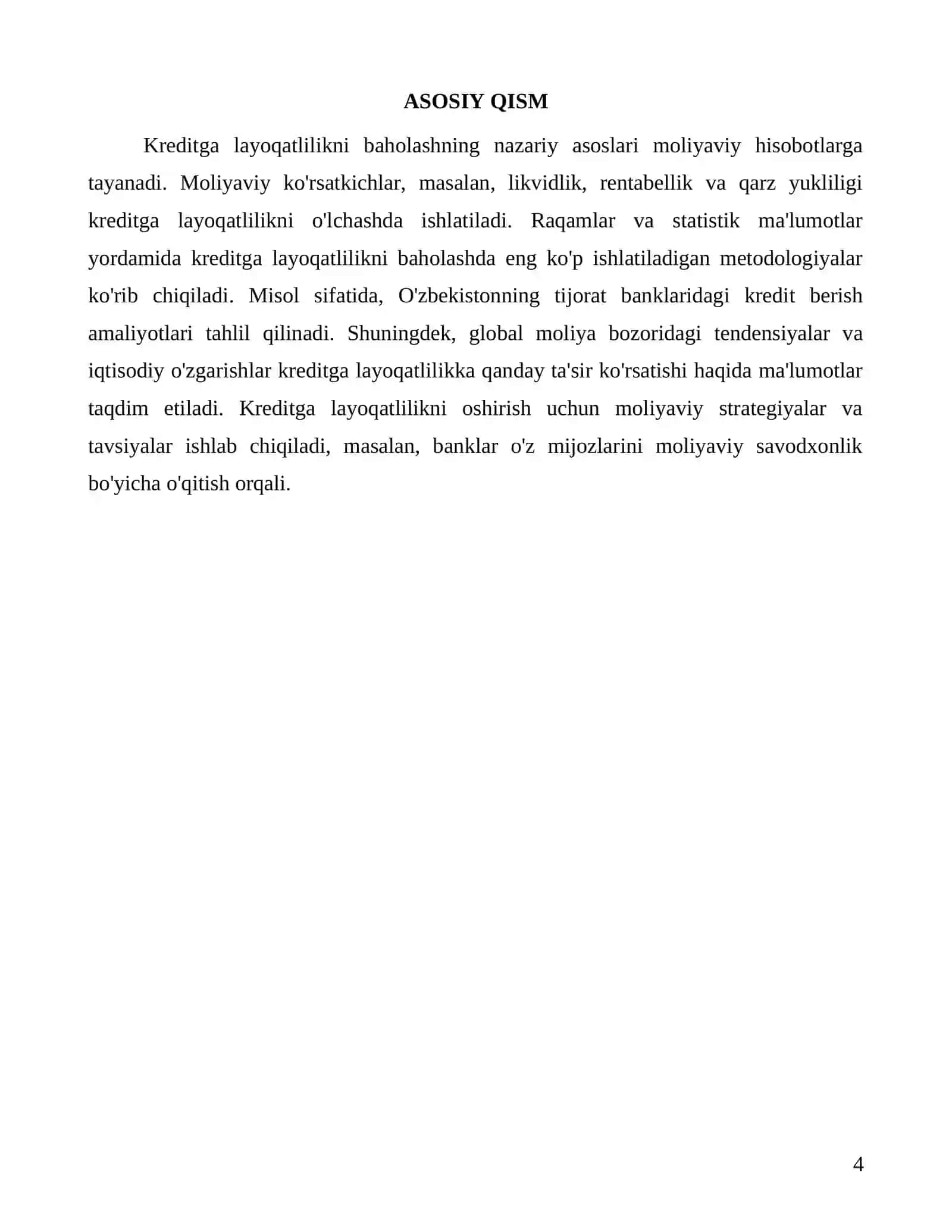Kreditga layoqatlilik to'g'risidagi hisobot: Moliyaviy hisob 4