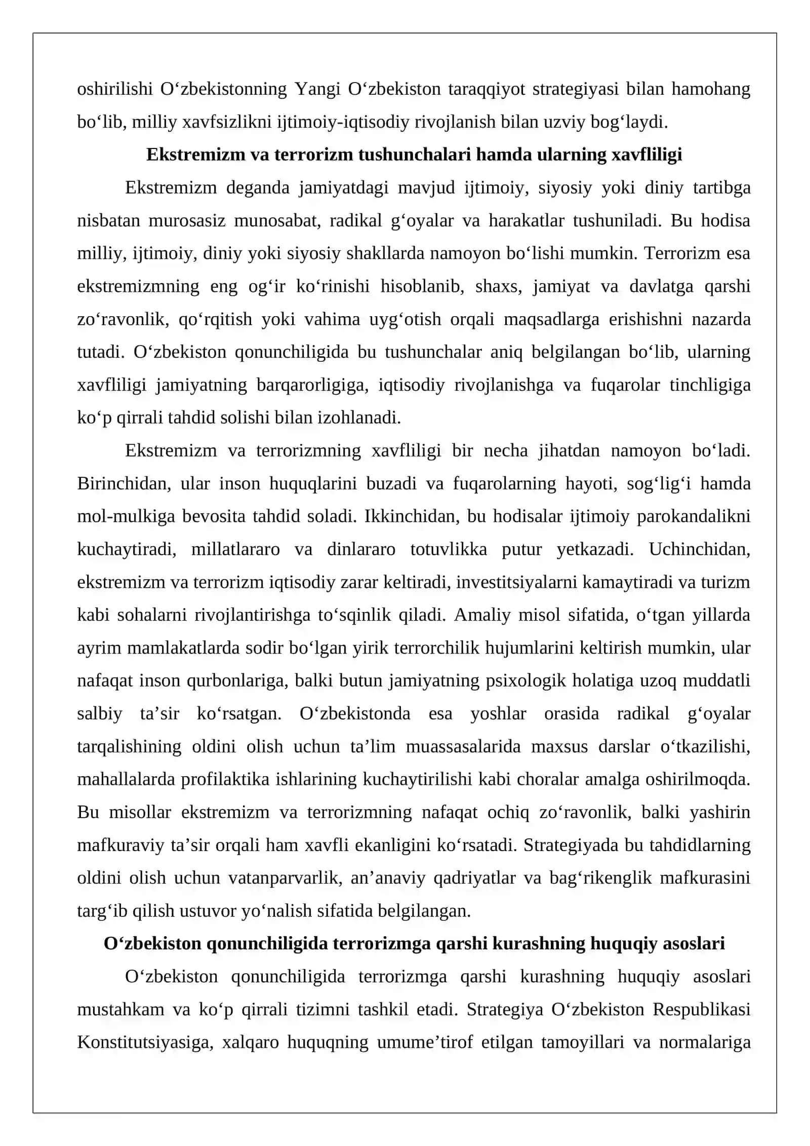 2021 — 2026-yillarga mo‘ljallangan ekstremizm va terrorizmga qarshi kurashish bo‘yicha O‘zbekiston respublikasi milliy strategiyasidagi Yo’l xaritasini mazmuni 4