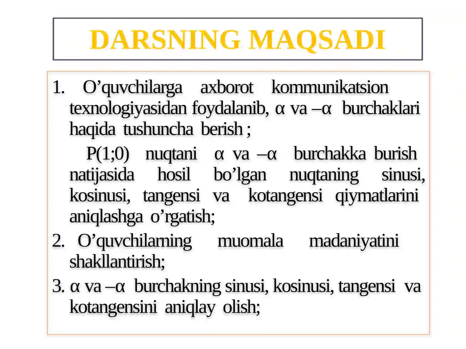 αVA -αBURCHAKLARNING SINUSI, KOSINUSI, TANGENSI VA KOTANGENSI 4