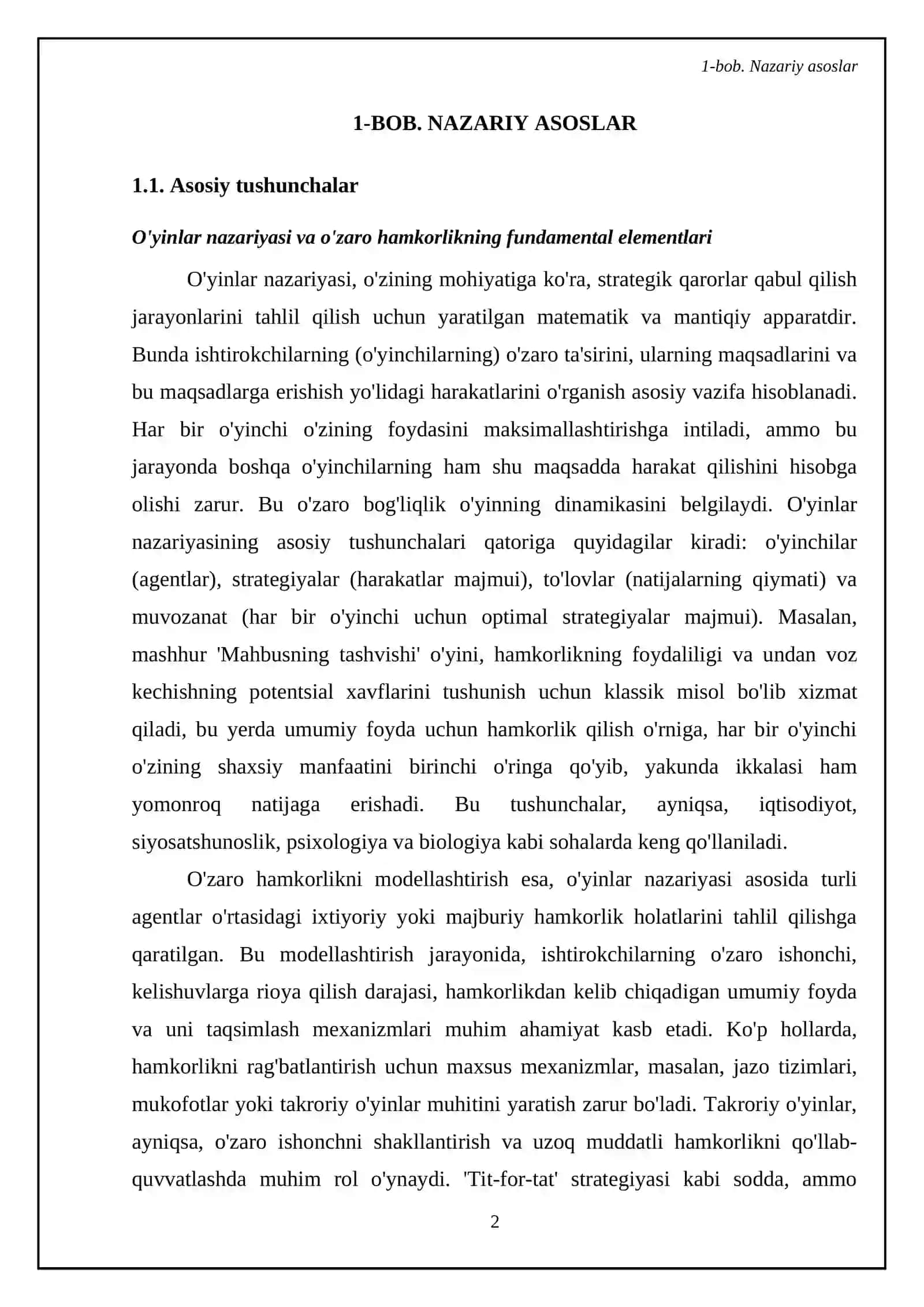 O‘yinlar nazariyasi vao‘zaro hamkorlikni modellashtirish 4
