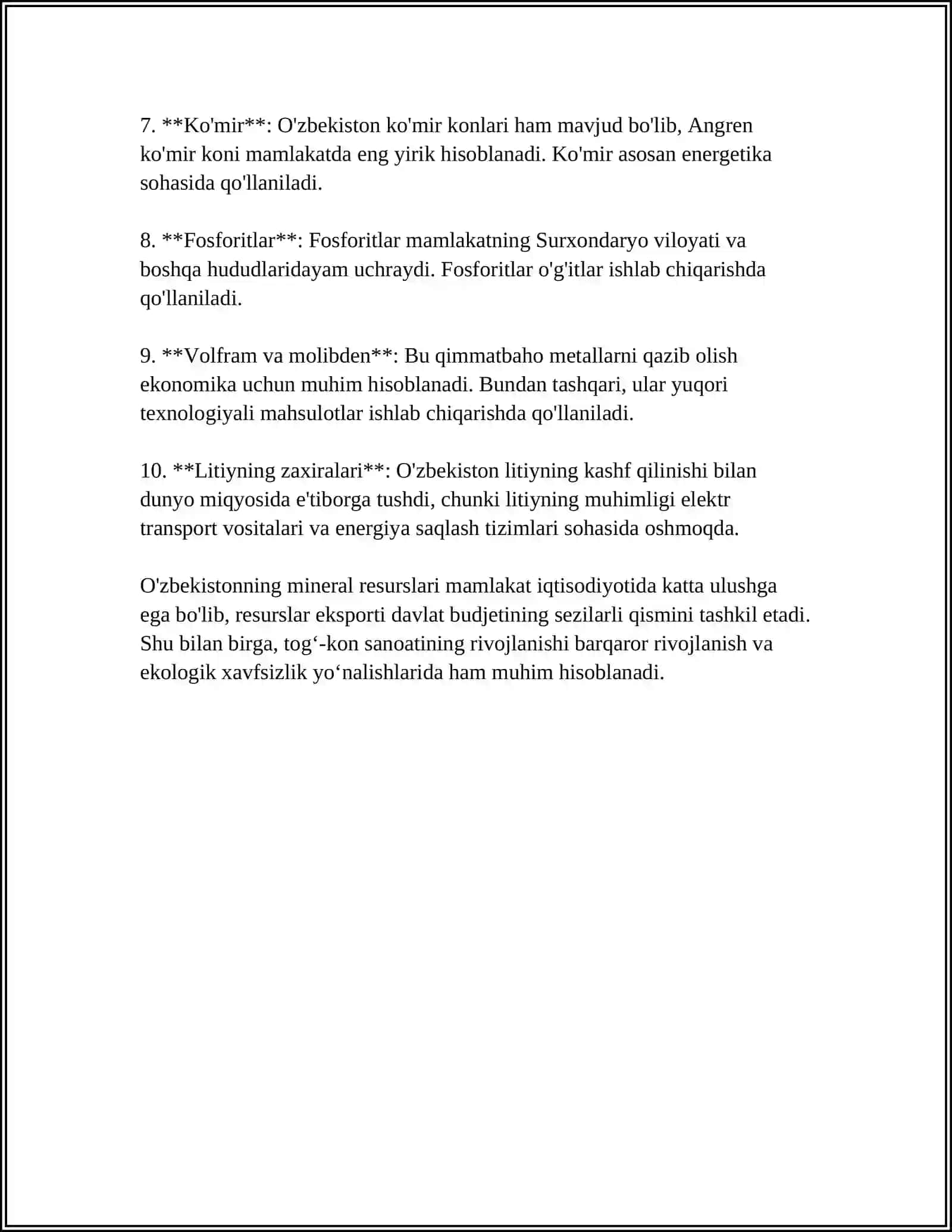 O‘ZBEKISTONNING FOYDALI QAZILMALARI HAQIDA MA’LUMOT 4