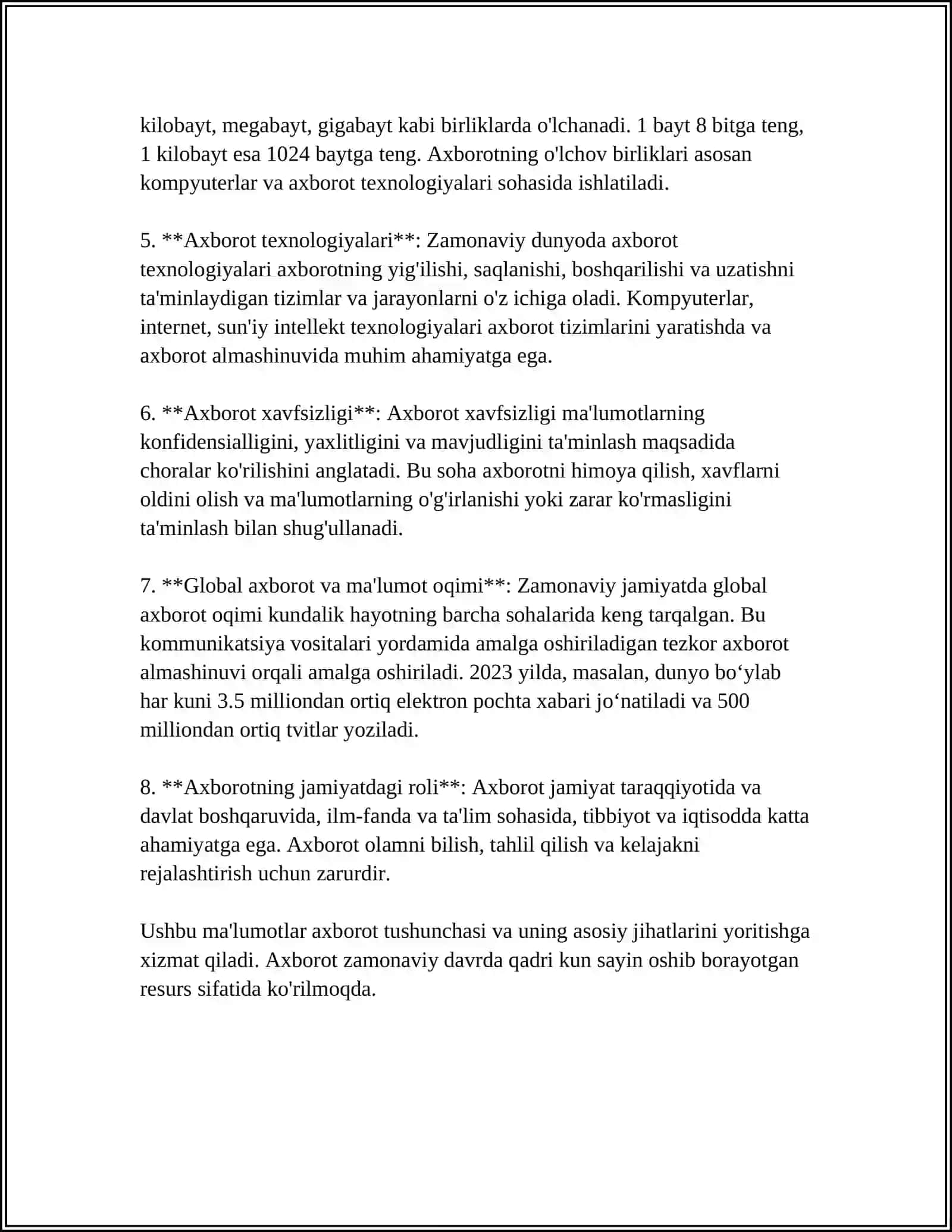 AXBOROT NIMA VA UNING MANBALARI 4