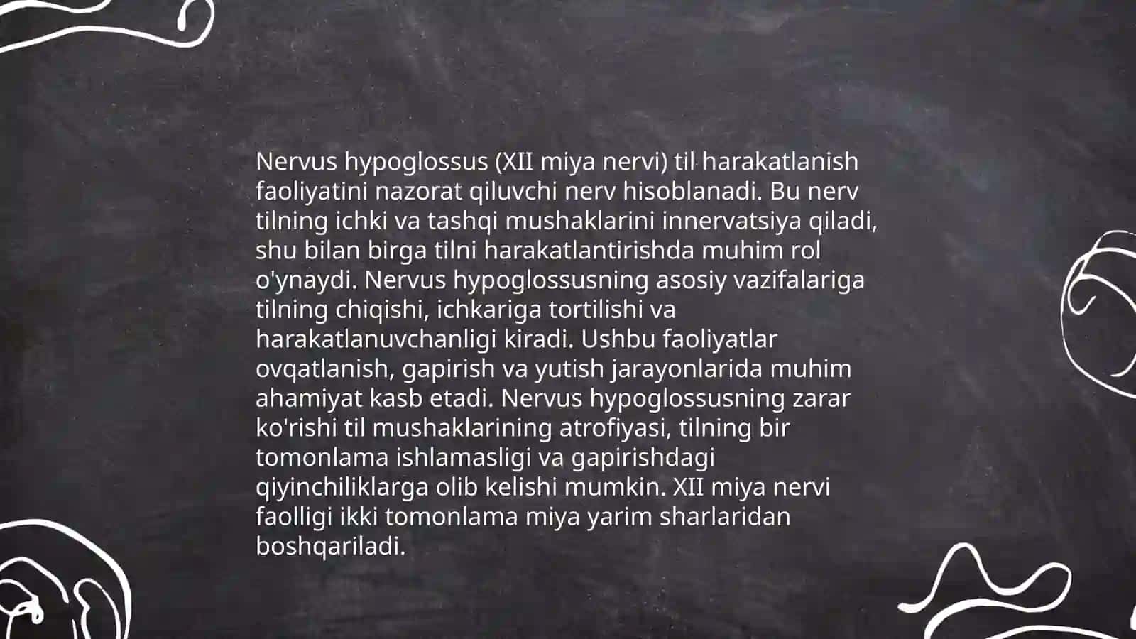 XII juft til osti nervi (n. hypoglosus) - harakatlantimvchi nerv 4