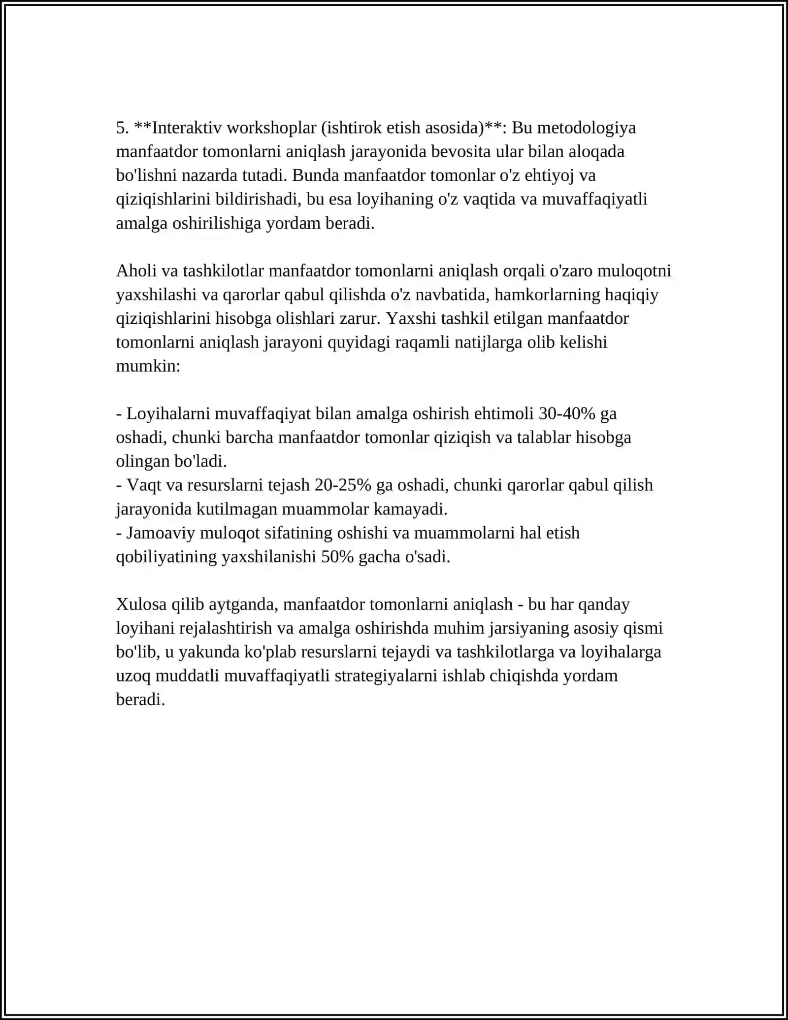 Manfaatdor tomonlarni aniqlash metodologiyalari 4