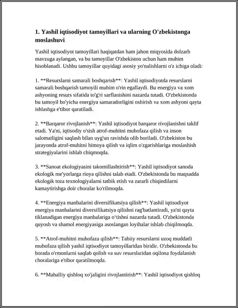 O'ZBEKISTONDA YASHIL IQTISODIYOTNI SHAKLLANTIRISH TAMOYILLARI VA RIVOJLANTIRISH MEXANIZMLARI 4