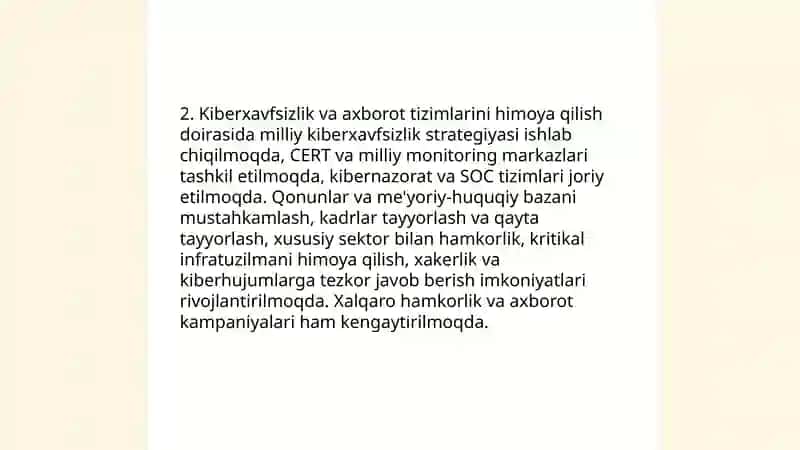 Milliy xavfsizlikni ta'minlash borasida amalga oshirilayotgan ishlar 4