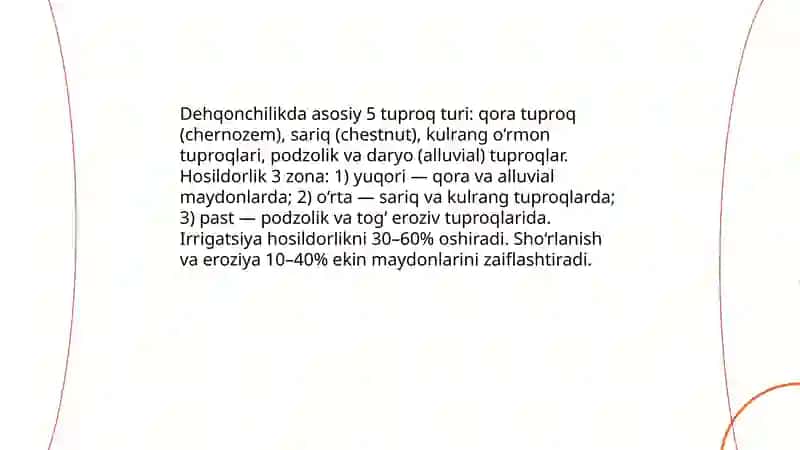 Sanoat va qishloq xo‘jaligi geografiyasi fanining dehqonchilik tarmog‘i 4