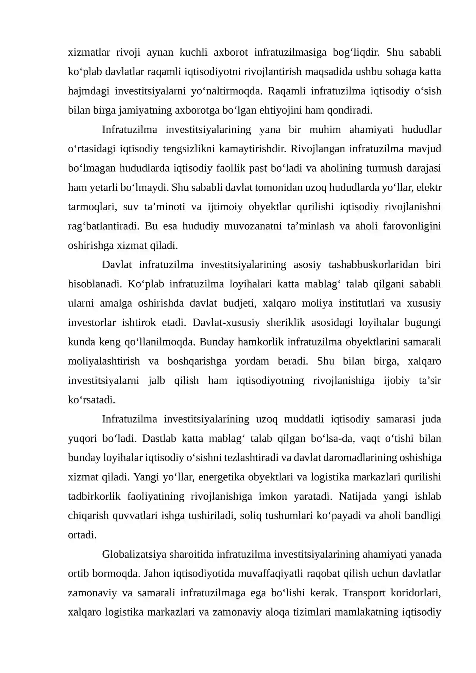 Infratuzilma investitsiyalari va ularning rentabelligi 4