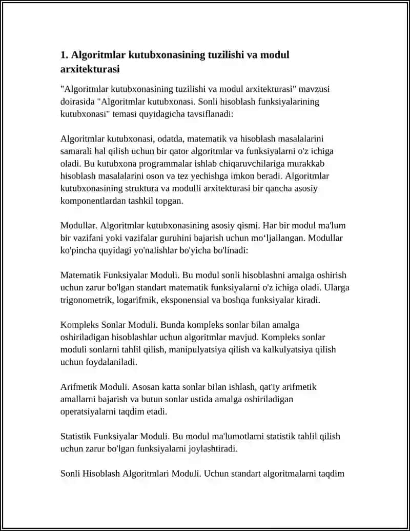 ALGORITMLAR KUTUBXONASI. SONLI HISOBLASH FUNKSIYALARINING KUTUBXONASI 4