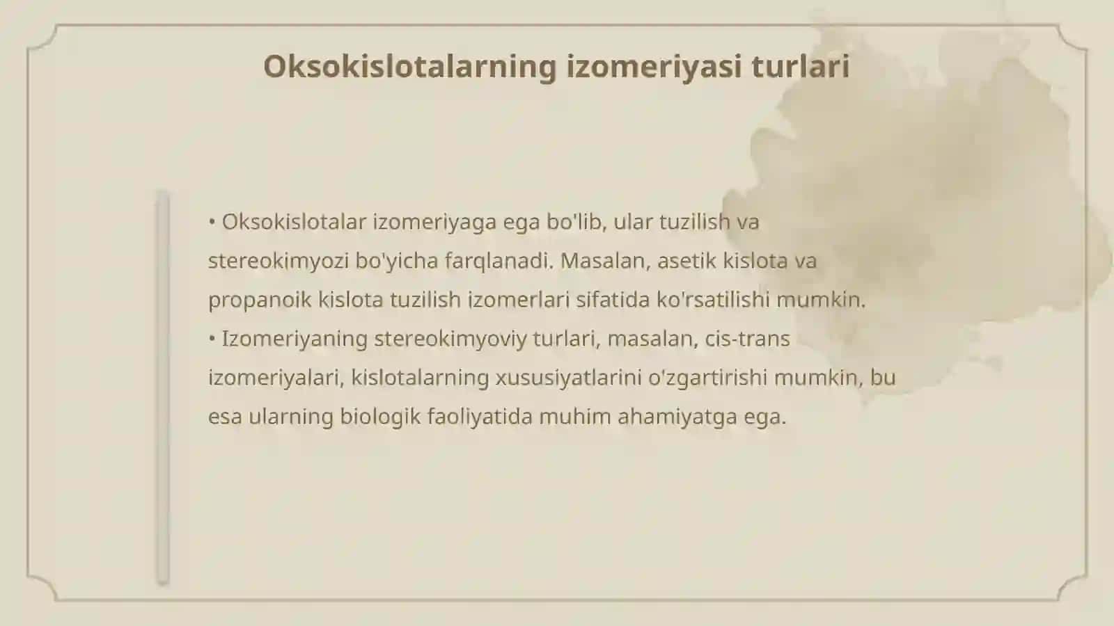 Oksokislotalarning izomeriyasi, nomenklaturasi. Atsetosirka efiri asosida sintezlar 4