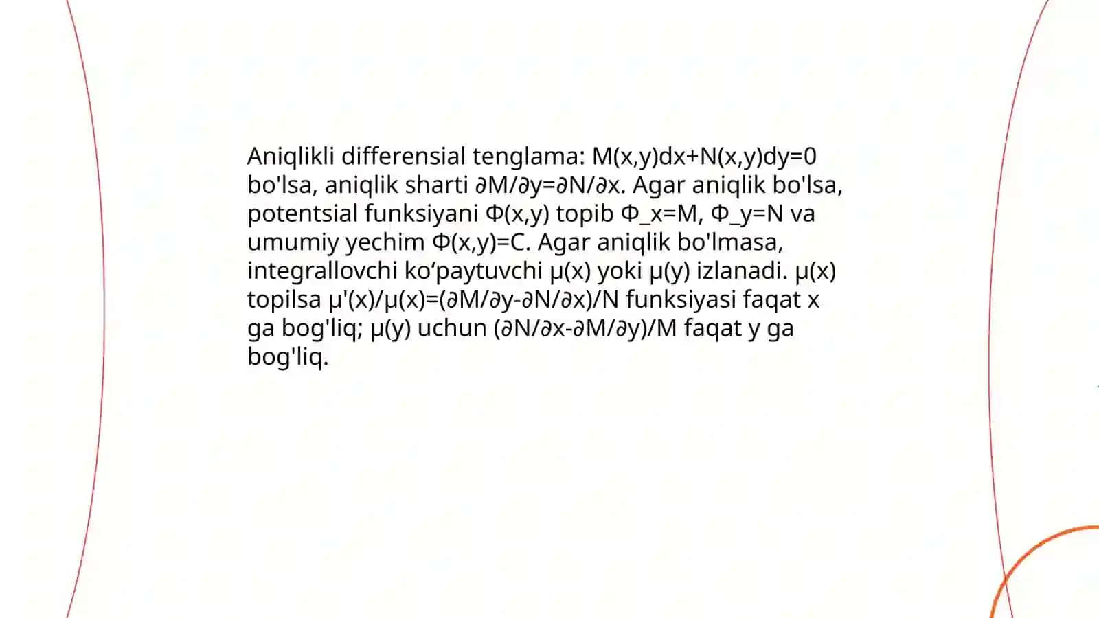 Integrallovchi koʻpaytuvchini topib differensial 4