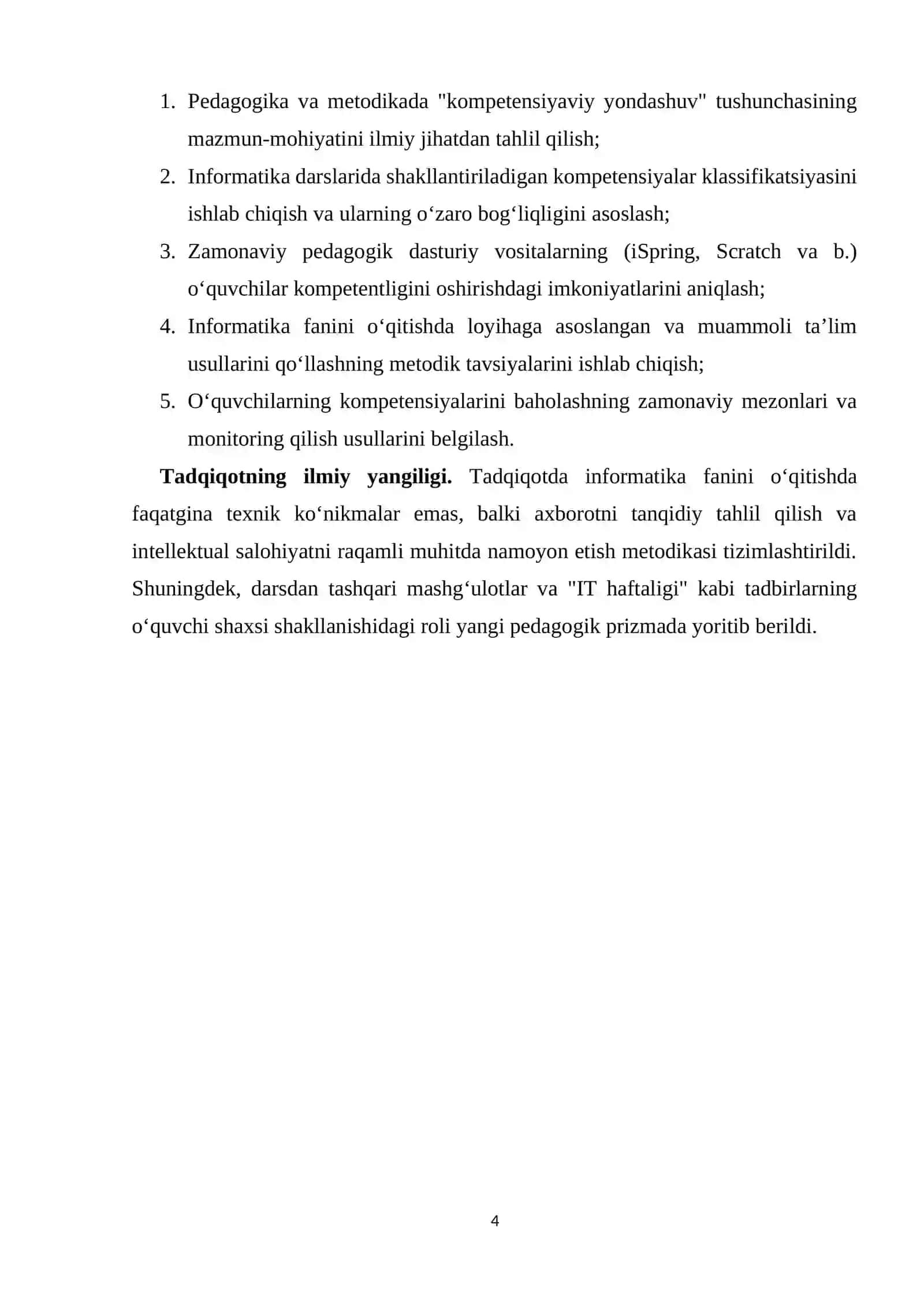 Uzluksiz ta'lim tizimida Informatika fanini kompetensiyaviy yondashuv asosida oʻqitish metodikasi. 4