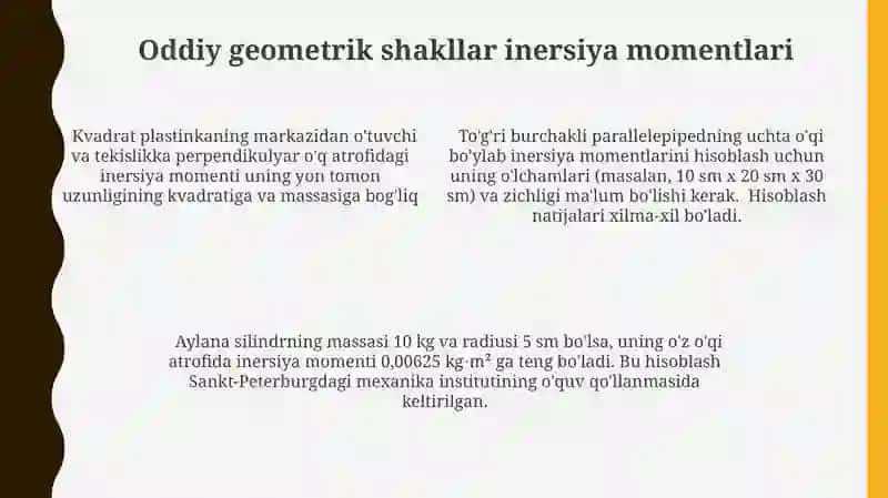 Jismning inersiya momentlari Gyuygens-Shteyner teoremasi 4