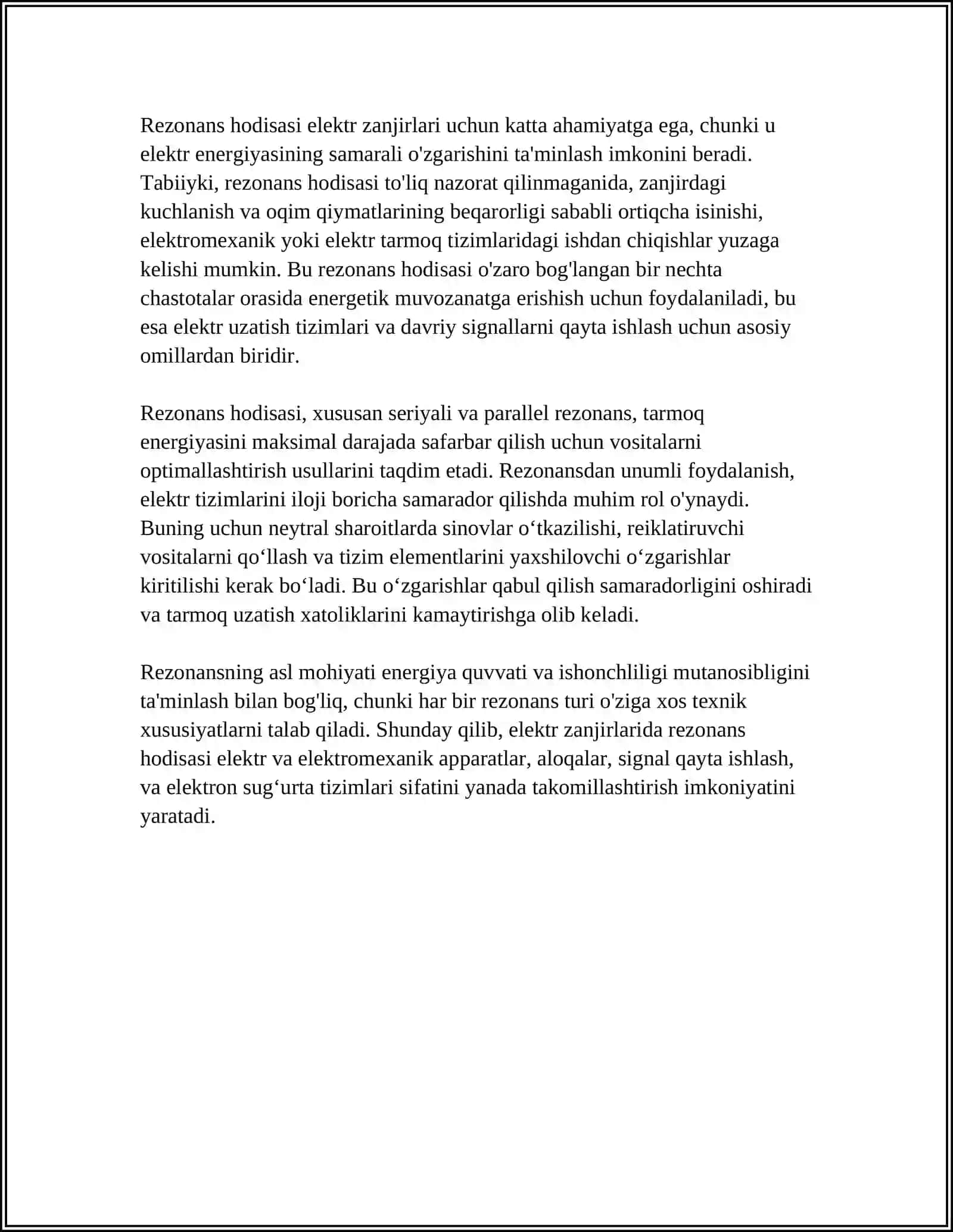 ELEKTR ZANJIRLARIDA REZONANS HODISASINING AHAMIYATI 4