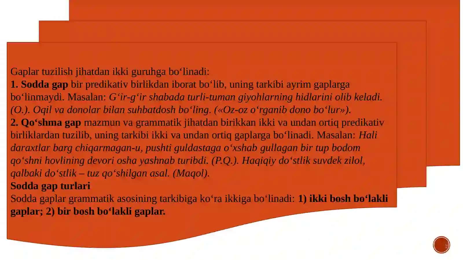 Sodda gaplar. Bir bosh Bo’lakli gaplar Bo’yicha mashqlar Bajarish 4
