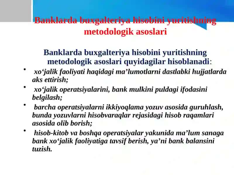 Banklarda buxgalteriya hisobining tashkil qilinishi 4